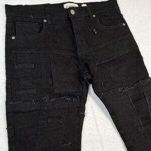 FWRD Denim Black Distressed Frayed Stacked Raw Edge Straight Slim‎ Leg Sz 30